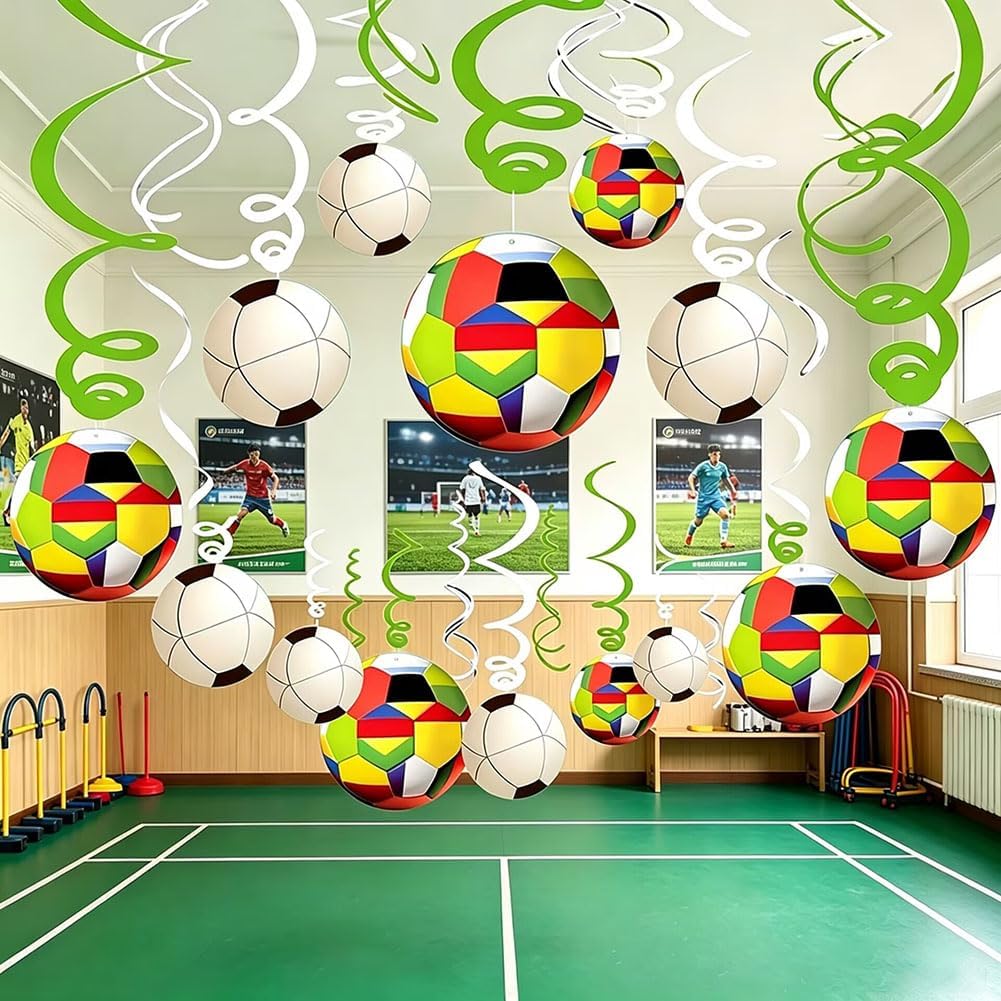30CT Soccer Hanging Swirl for Soccer Party Supplies Theme Birthday Party Decorations