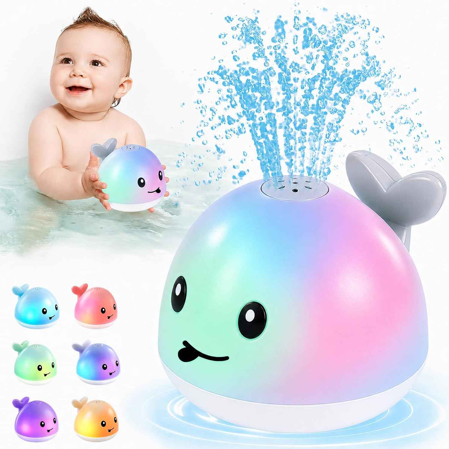 ANGGIKO Baby Bath Toys, Pool Water Table Toy for Babies, Toddler Bath Toys for Kids Ages 1-3, Light Up Whale Bath Toy Sprinkler 1 Year Old Boy Girl Gift Summer Bathtub Fountain Baby Toy 6-12-18 Months