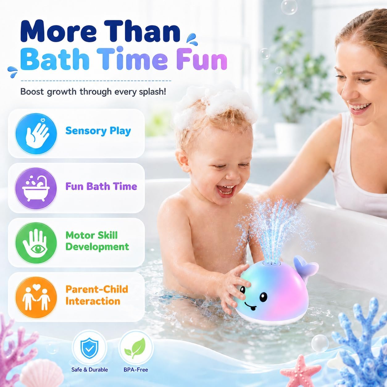 ANGGIKO Baby Bath Toys, Pool Water Table Toy for Babies, Toddler Bath Toys for Kids Ages 1-3, Light Up Whale Bath Toy Sprinkler 1 Year Old Boy Girl Gift Summer Bathtub Fountain Baby Toy 6-12-18 Months