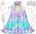 Meland Princess Dress Up for Girls 3-8, Mermaid Cape with Crown, Dress Up Clothes Birthday Gift Toys for Girls Toddlers