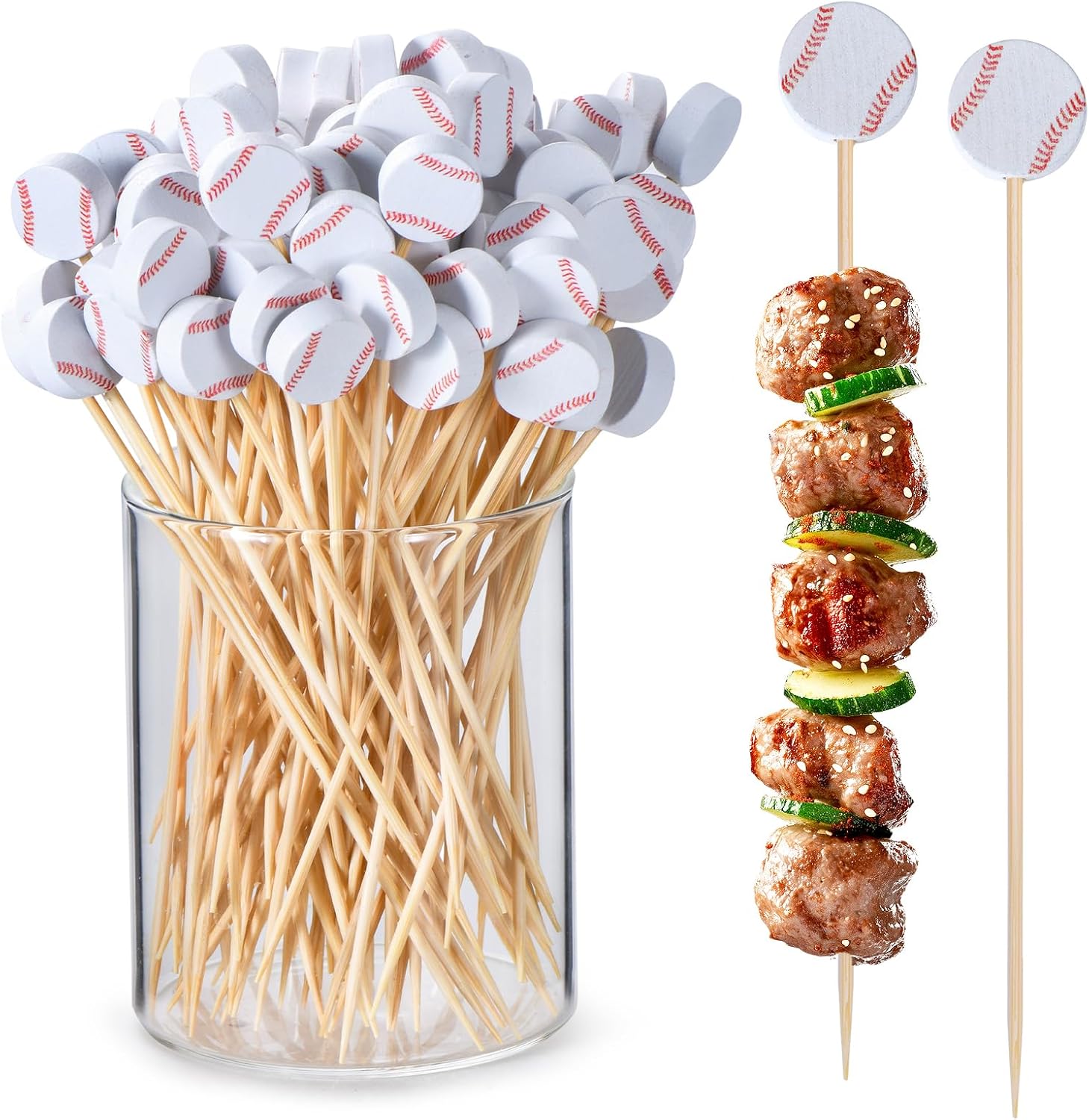 JtmyAota 100 Pack Football Toothpicks, 4.7 Inch Bamboo Cocktail Picks, Bamboo Toothpicks for Rugby Ball Super Bowl League Sports Catered Events Party Supplies