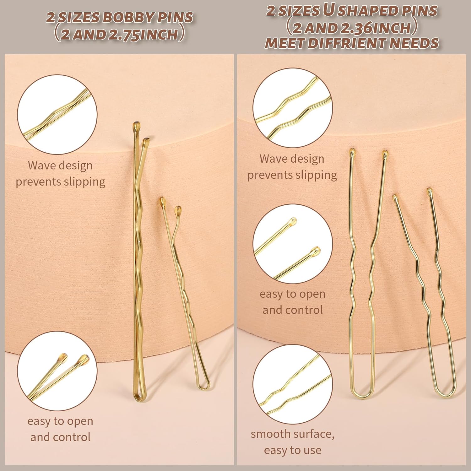 Teenitor 300pcs Bobby Pins Hair Pins Kit, 100pcs Bobby Pins 100 Hair Pins for Women for Buns, 100pcs Hair Bands, 2" 2.36", Bobb y Pins for Gray Hair 2" 2.75"