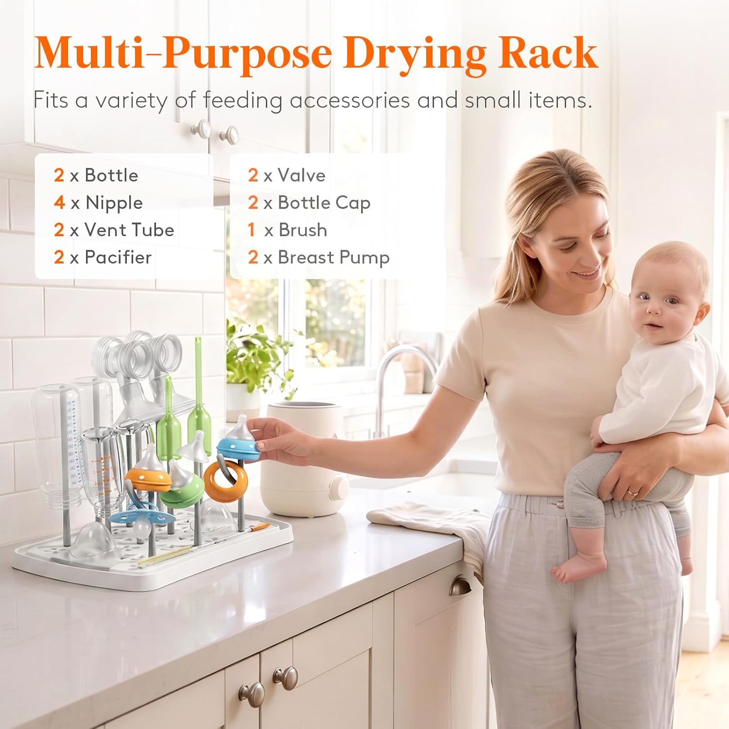 Lifewit Baby Bottle Drying Rack with Tray, Portable Bottle Drying Tree for Home & Travel, Space Saving Dryer Holder for Nipples, Pump Parts, Pacifiers Storage, Newborn Essentials, BPA Free