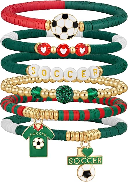 Soccer Cup Soccer Bracelets for Women Men, Stackable Soccer Jewelry Game Day Fan Accessories Gifts for Soccer Fans