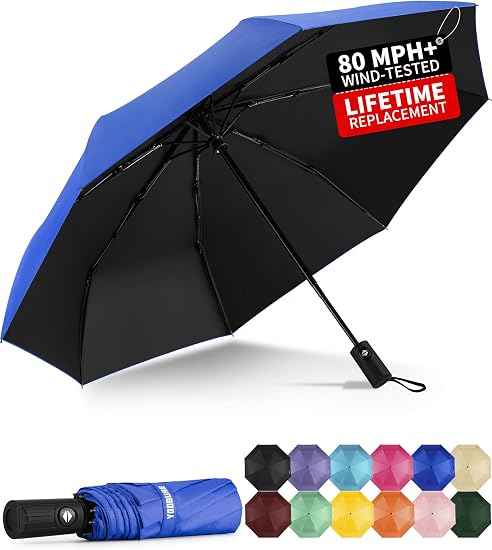 Windproof Travel Umbrella - Automatic Umbrellas for Rain, Compact Folding Umbrella with UV Protection, Lightweight Portable Design for Backpack/Walking/Car, Sun & Storm Ready