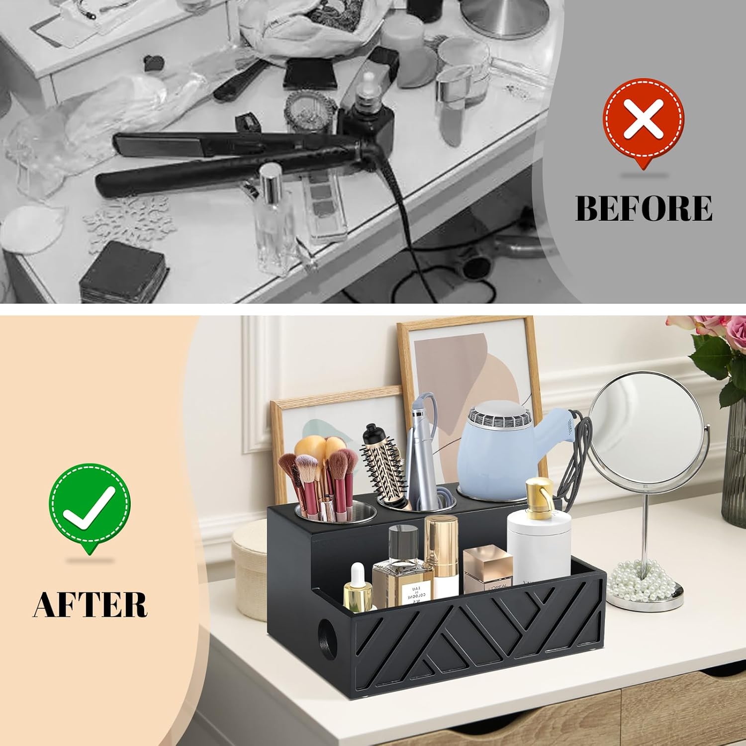 Hair Tool Organizer, Hair Dryer Holder with Drawer, Bathroom Countertop Organizer for Bathroom Accessories, Blow Dryer Organizer for Hair Styling Tools, Vanity Organizer for Bathroom, Vanity, Kitchen