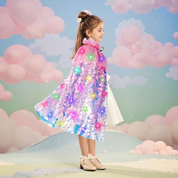 Meland Princess Dress Up for Girls 3-8, Mermaid Cape with Crown, Dress Up Clothes Birthday Gift Toys for Girls Toddlers
