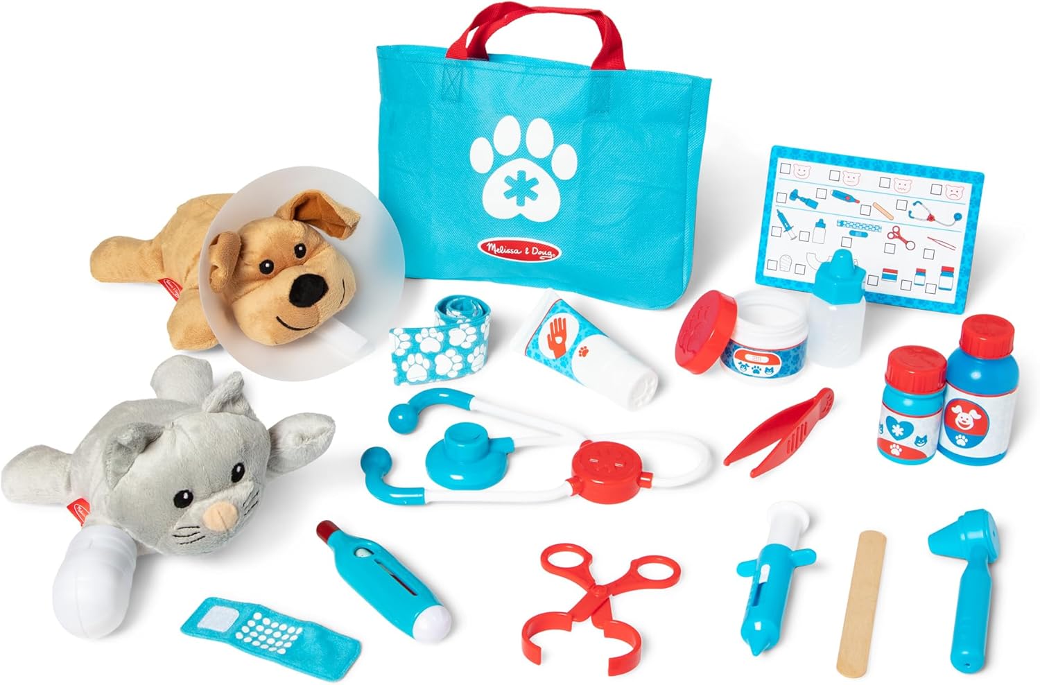 Examine and Treat Pet Vet Play Set, 24-Piece Animal Doctor Playset with Dog & Cat Plushies, Pet Doctor Kit & Accessories, Preschool Toys for Girls & Boys Ages 3+