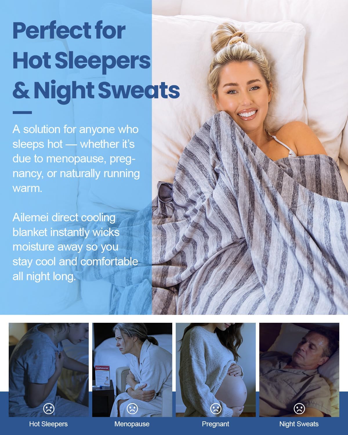 Ailemei Direct 【Upgraded Fabric Cooling Throw Blanket for Hot Sleepers, Lightweight Breathable Summer Bed Blankets, Q-Max >0.5 Jade Fiber,Keep Body Cool Hot Flashes Night Sweats,50"x70"