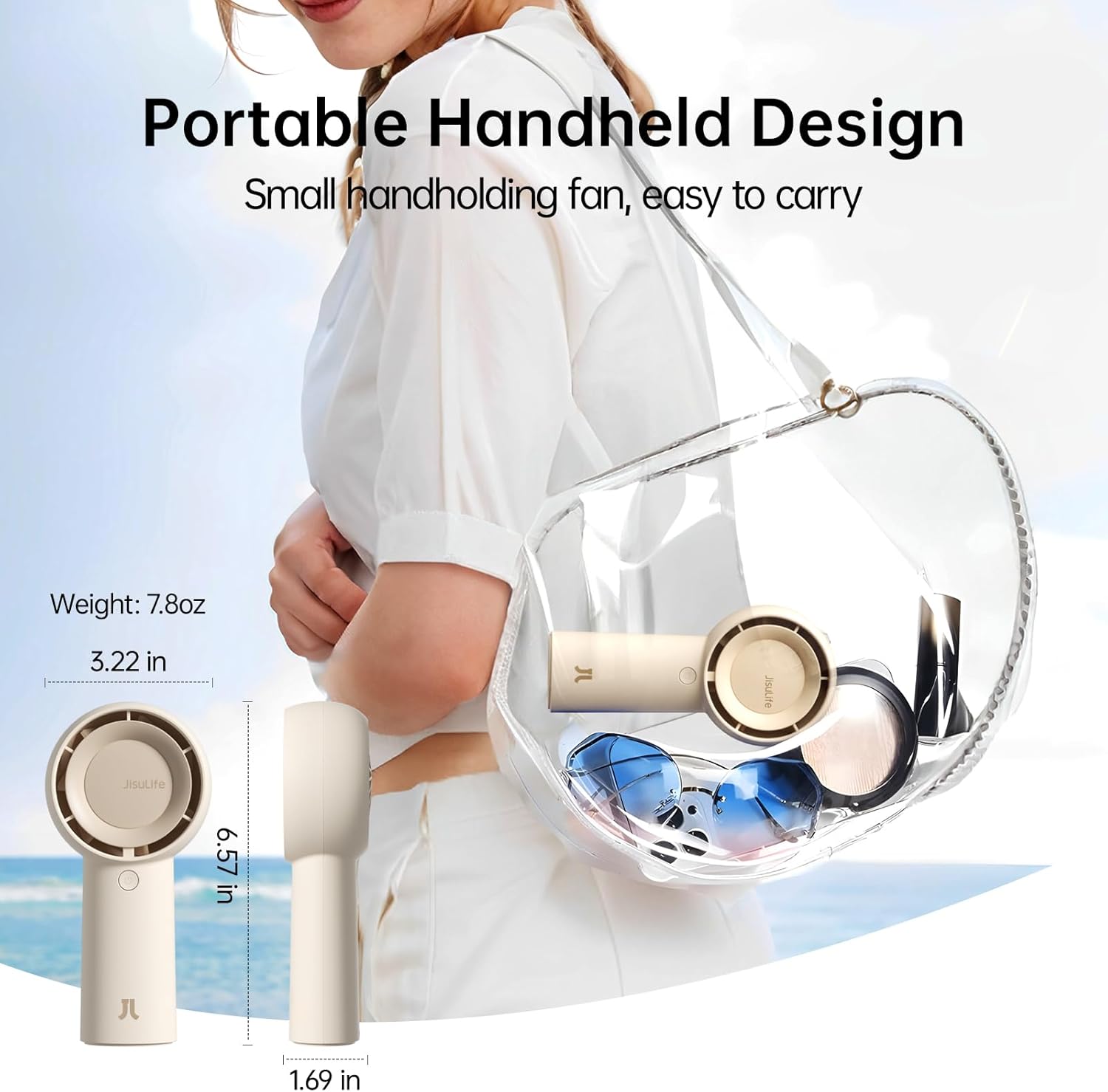 JISULIFE Handheld Portable Turbo Fan [16H Max Cooling Time], 4000mAh USB Rechargeable Personal Battery Operated Mini Small Pocket Fan with 5 Speeds for Travel/Outdoor/Vacation/Concerts