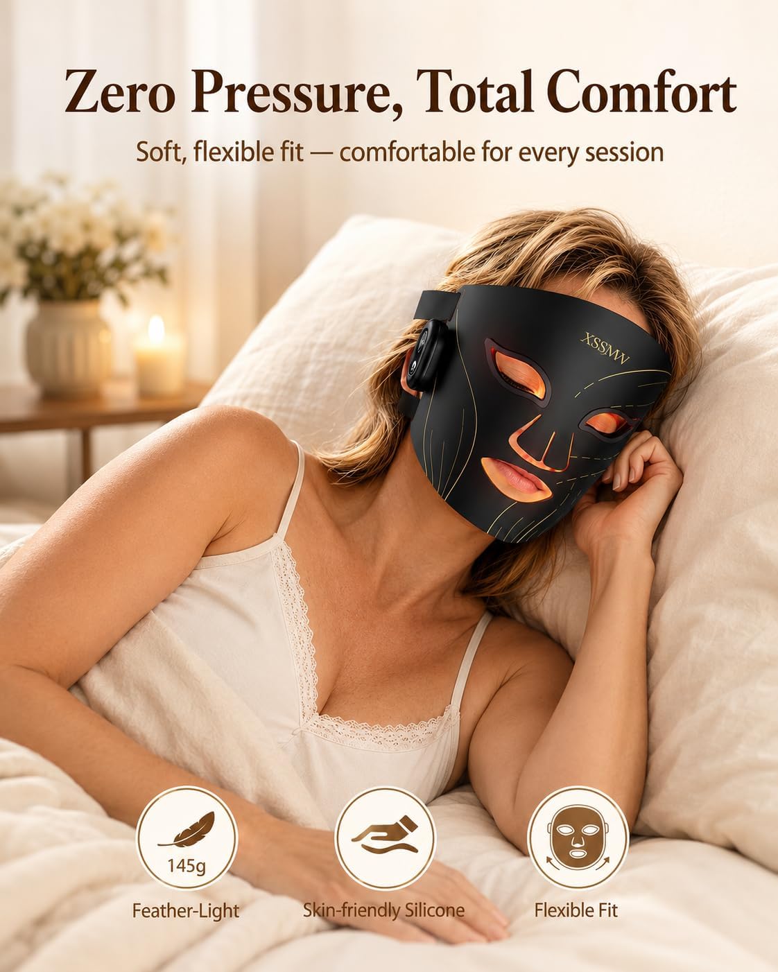 Red Light Therapy for Face – Cordless LED Face Mask with 4 Light Modes (NIR 850nm, Red 630nm, Blue, Amber), 272 LEDs, 10-Min Timer, Rechargeable for Glowing Skin at Home
