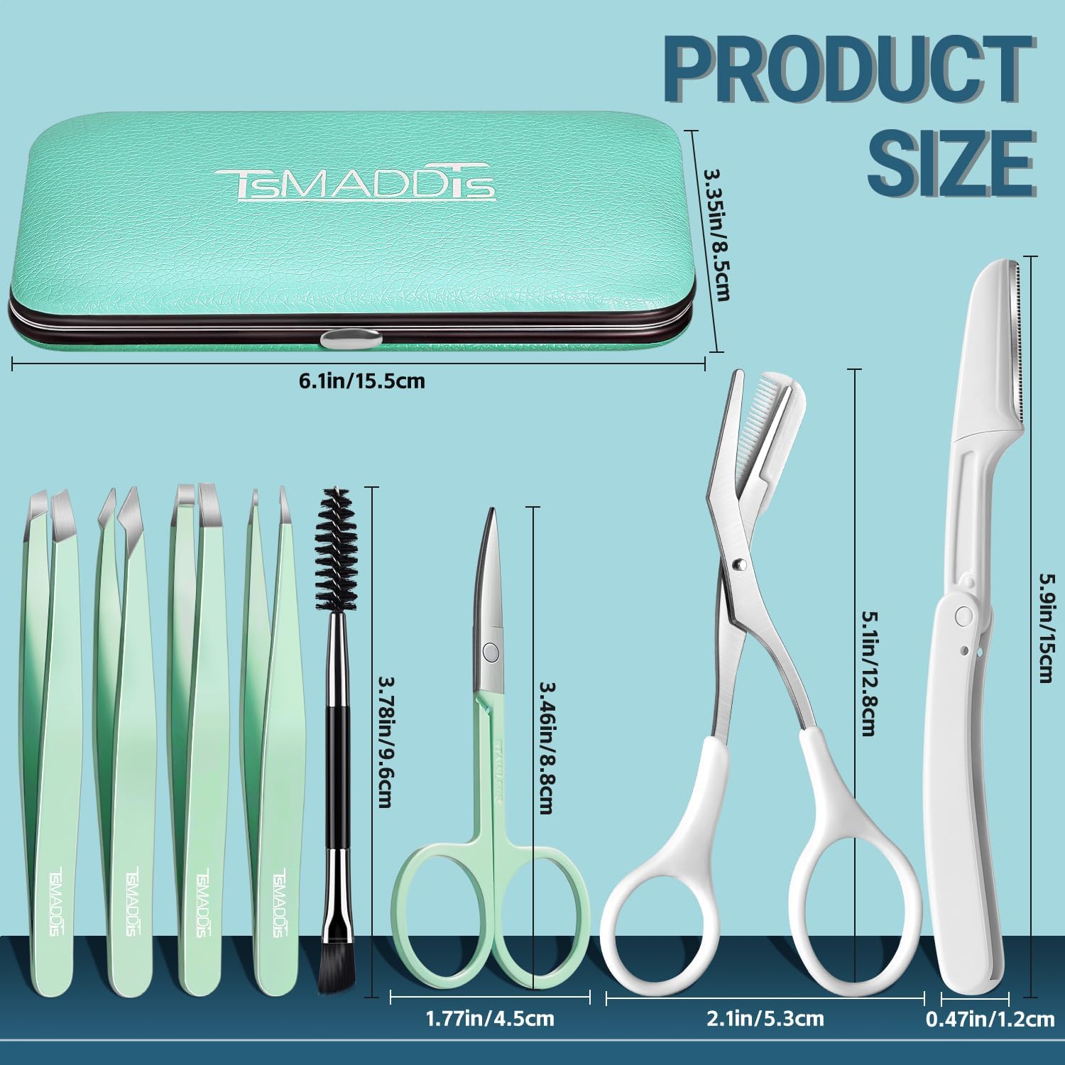 TsMADDTs Tweezers for Women Facial Hair, 8 in 1 Eyebrow Kit with Tweezers, Eyebrow Trimmer Scissors, Razor, Brush with Travel Bag, Hair Plucking Daily Beauty Tools