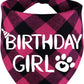 Plaid bandana with 'Birthday Girl' text and paw print on a white background