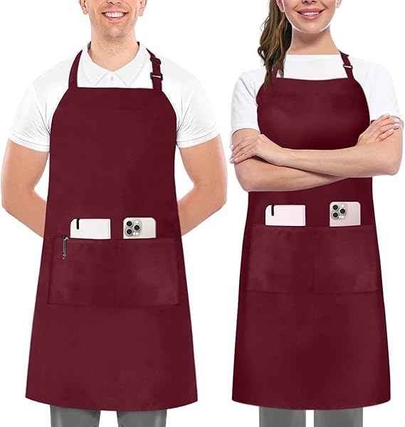 Utopia Kitchen 2 Pack Bib Apron, Adjustable with 2 Pockets, Water and Oil Resistant, Cooking Kitchen Chef Apron for Women Men
