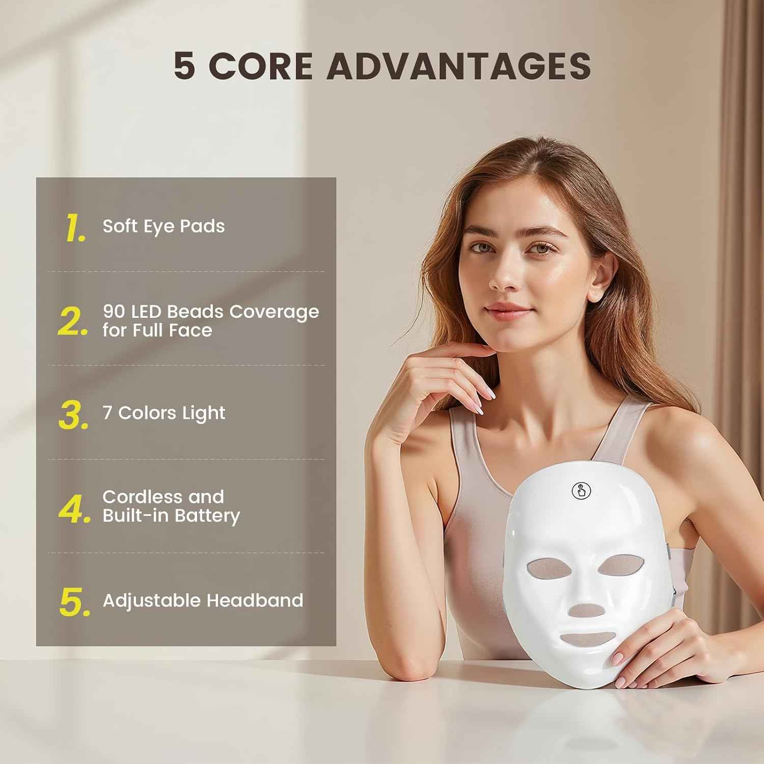 LED Face Mask Light Therapy,LED Light Therapy Mask for Face，Portable 7 Colors LED Facial Skin Care Mask for Home Use,Rechargeable
