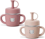 Fimibuke Sippy Cups for Toddlers, 10 OZ Spill Proof Kids Cup, Leak Proof Stainless Steel Tumbler with Handle, Silicone Straw & Sleeve, BPA Free Dishwasher Safe Girl Boy Kids Water Bottle, 2 Packs