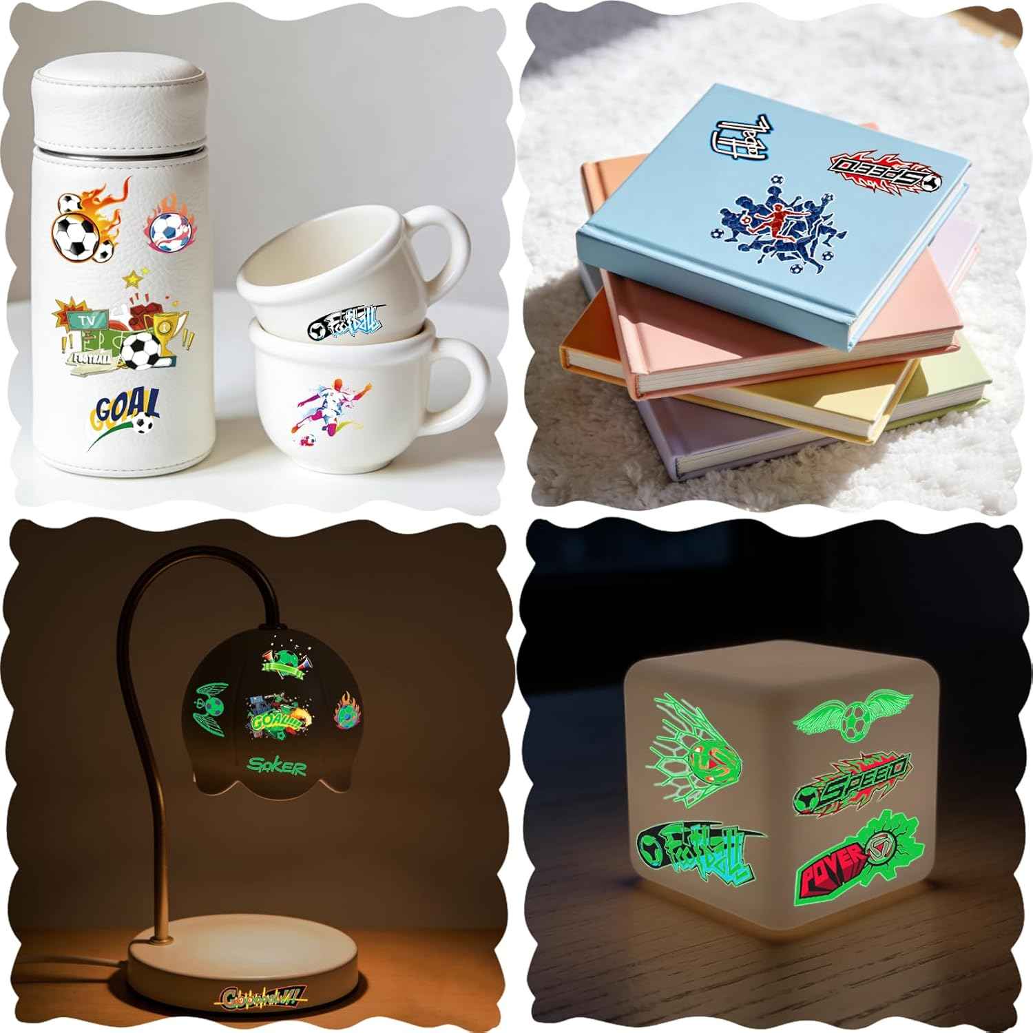 Glow in the Dark Soccer Temporary Tattoos for Kids, 60Pcs Sport Party Favors for Boys and Girls, Goodie Bag Stuffers, Sports Fan Makeup for Game Day & Soccer Birthday Party Decorations