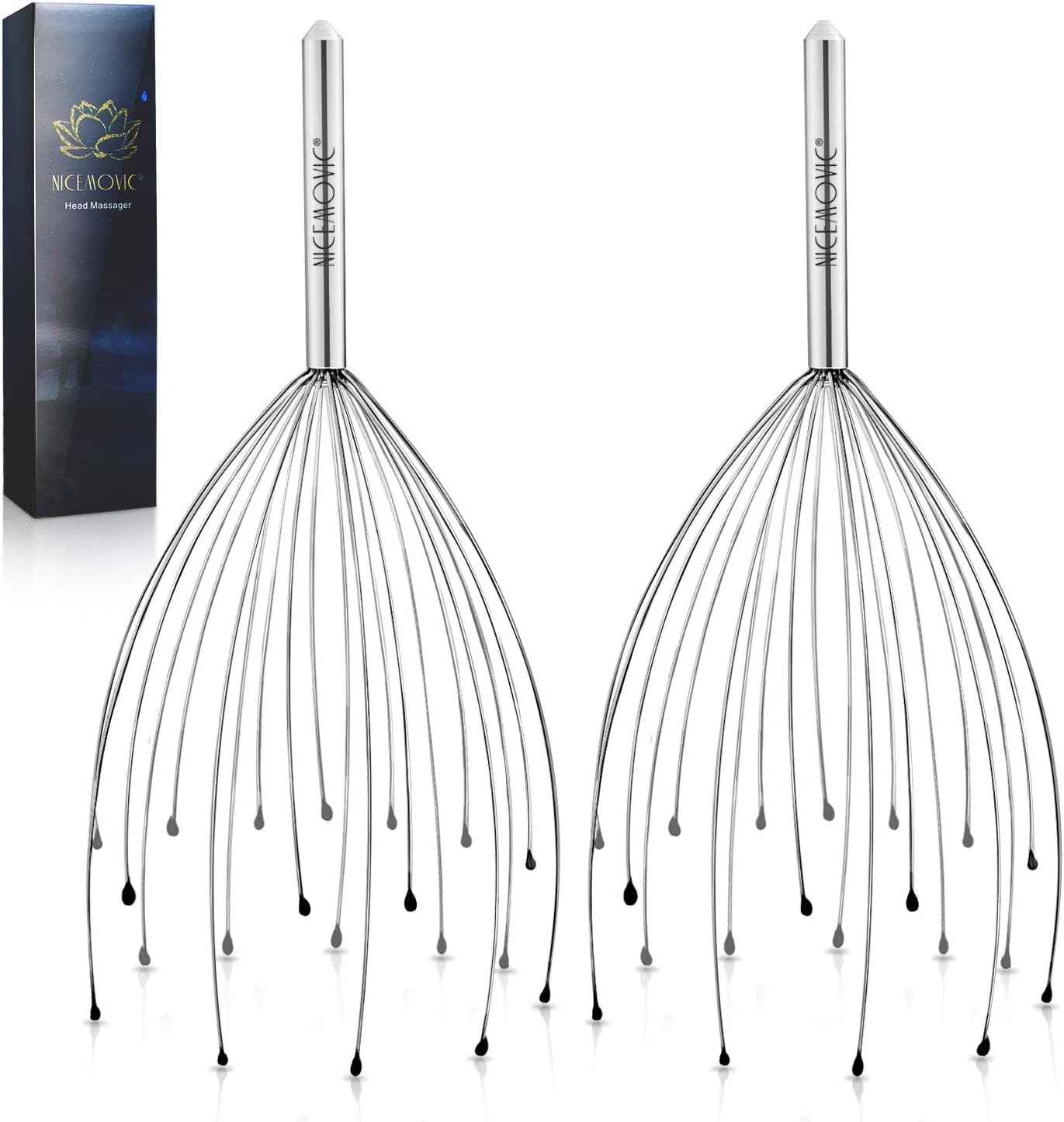 NICEMOVIC 2 Pack Head Scalp Massager, Stocking Stuffers Stress Relief Gifts for Women Men, 20 Fingers Scalp Head Scratcher for Hair Stimulation Body Relaxing