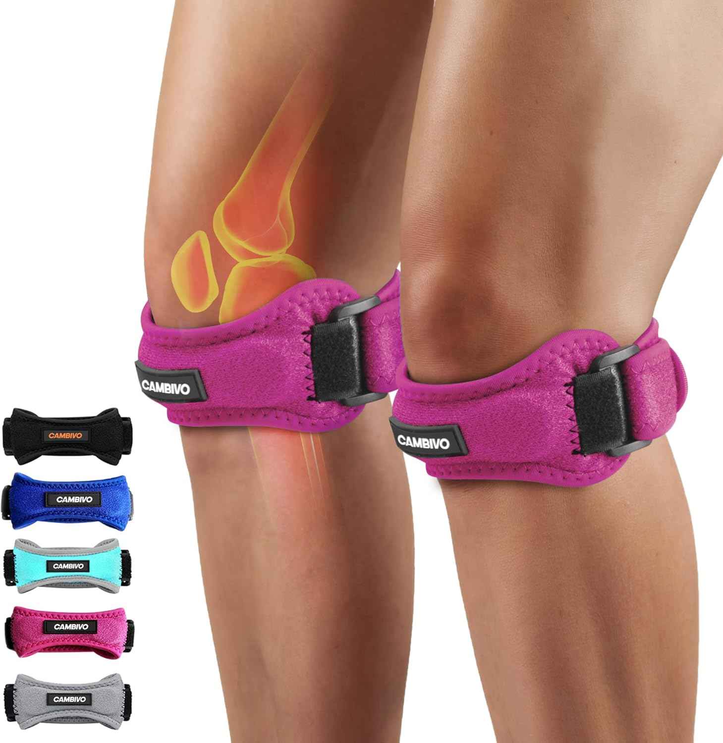 CAMBIVO 2 Pack Patella Tendon Knee Straps, Knee Brace for Women & Men with Extra Straps, Patella Bands for Pain Relief, Osgood Schlatter, Jumper’s Knee, Tendonitis, Running, Basketball, Volleyball