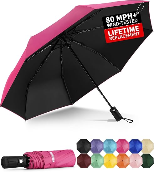 Windproof Travel Umbrella - Automatic Umbrellas for Rain, Compact Folding Umbrella with UV Protection, Lightweight Portable Design for Backpack/Walking/Car, Sun & Storm Ready