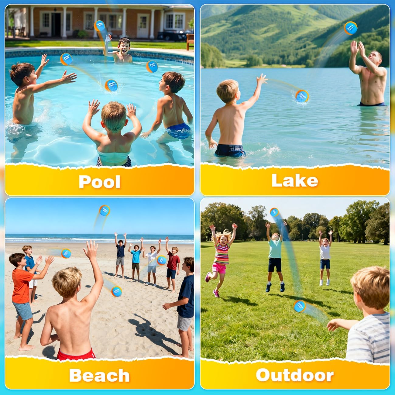 Bambilo Water Skipping Ball | 2-Pack Bounce Balls | Water Bouncing Beach Balls & Grip Ball | Pool Toys for Kids Age 5-8-12 | Great Summer Water Toy for Beach Swimming Pool River Lake