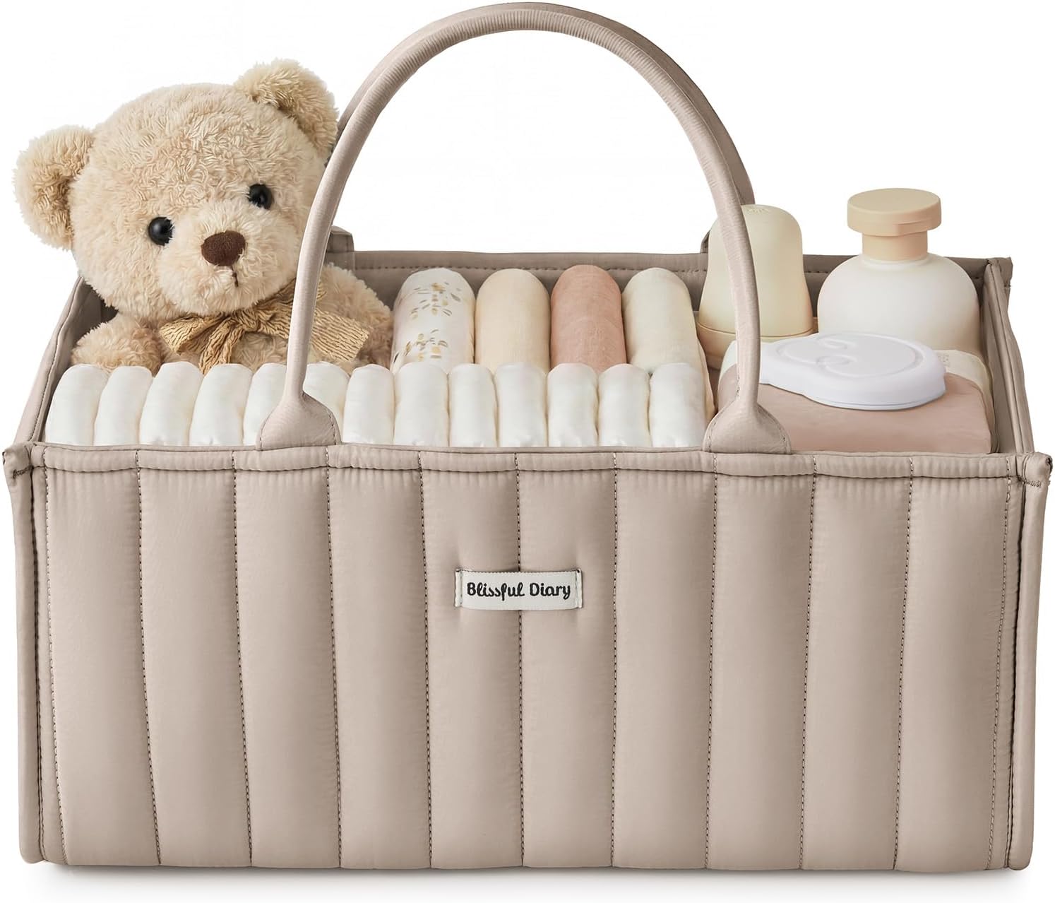 Blissful Diary Baby Diaper Caddy Organizer, Stylish Storage Basket for Newborn Essentials and Diaper Station, Gift for Baby Shower and Registry Must-Have