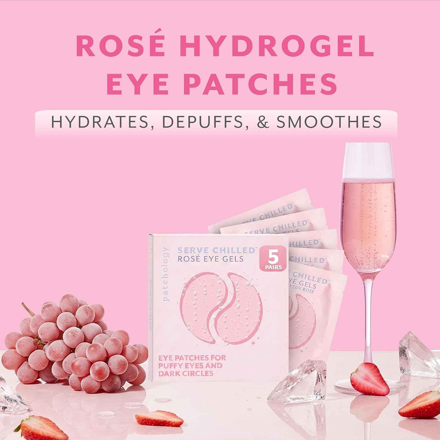 Serve Chilled Rosé Hydrating Under Eye Patches – Hyaluronic Acid & Antioxidant-Infused Eye Masks to Reduce Dark Circles, Puffiness & Fine Lines - Ideal Skincare Essentials (5 Pairs)