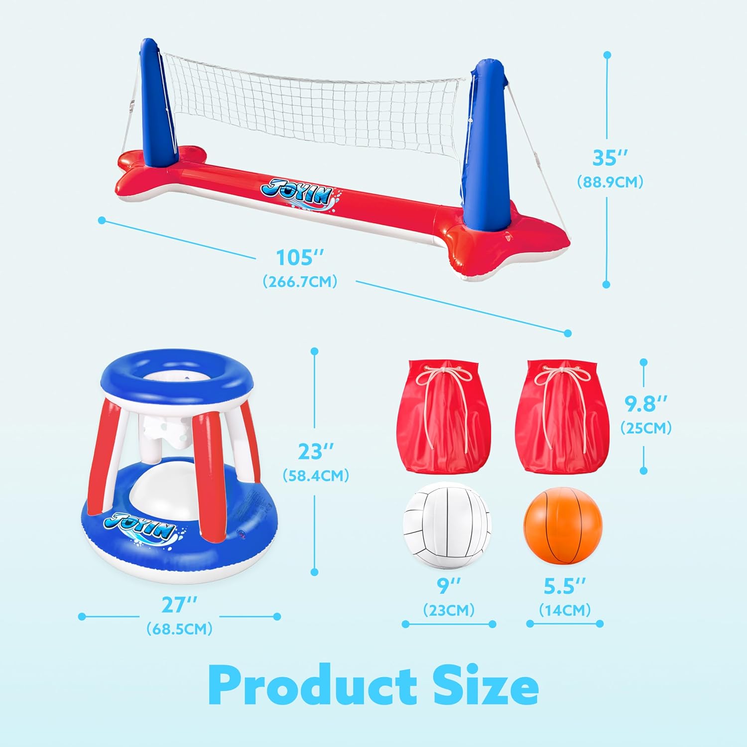 JOYIN Inflatable Pool Float Set Volleyball Net & Basketball Hoops, Balls Included for Kids and Adults Swimming Game Toy, Summer Floaties, Volleyball Court |Basketball