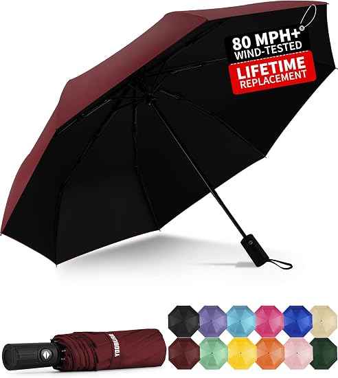 Windproof Travel Umbrella - Automatic Umbrellas for Rain, Compact Folding Umbrella with UV Protection, Lightweight Portable Design for Backpack/Walking/Car, Sun & Storm Ready