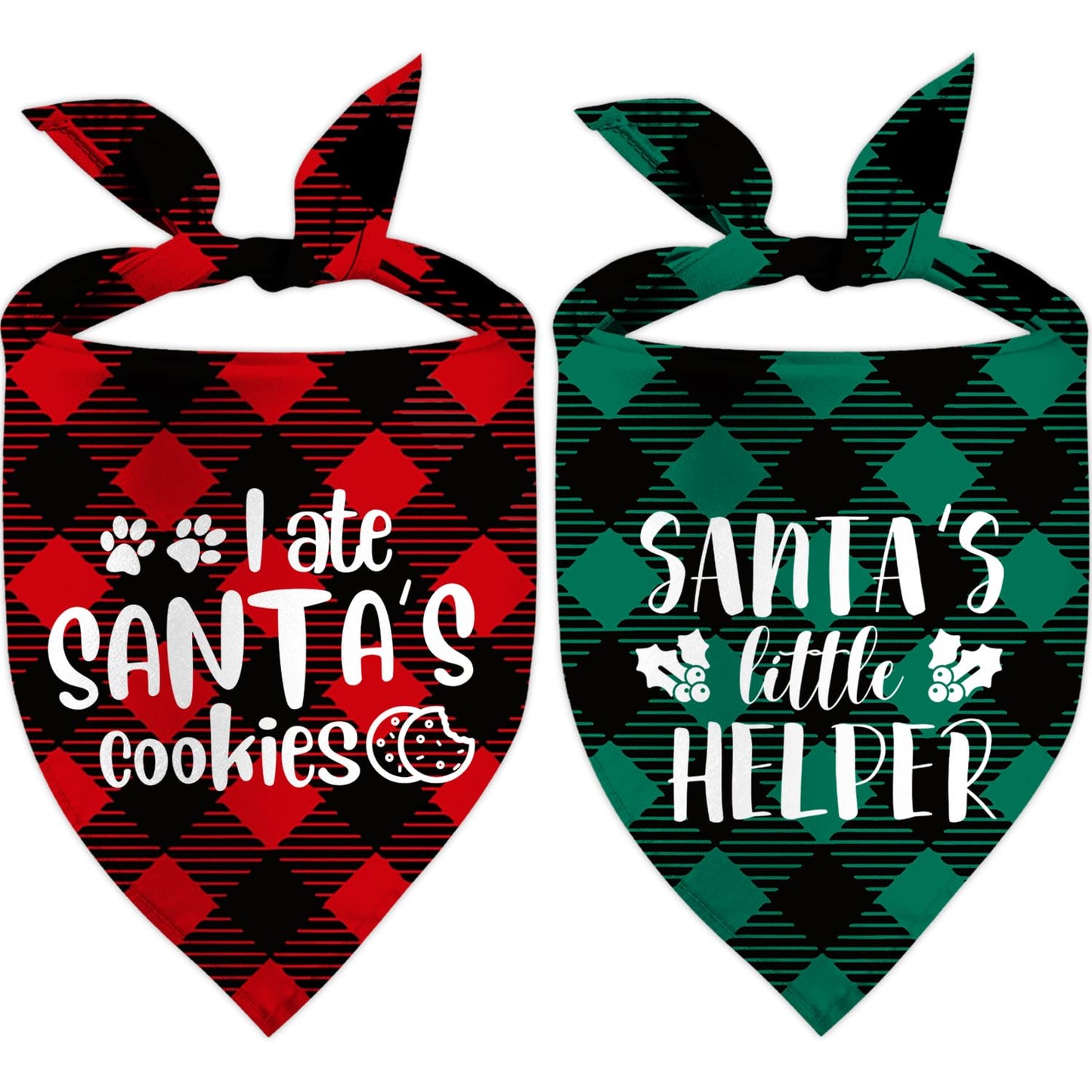 Christmas Dog Bandana Set – 2 Pack Red & Green Plaid Pet Scarf