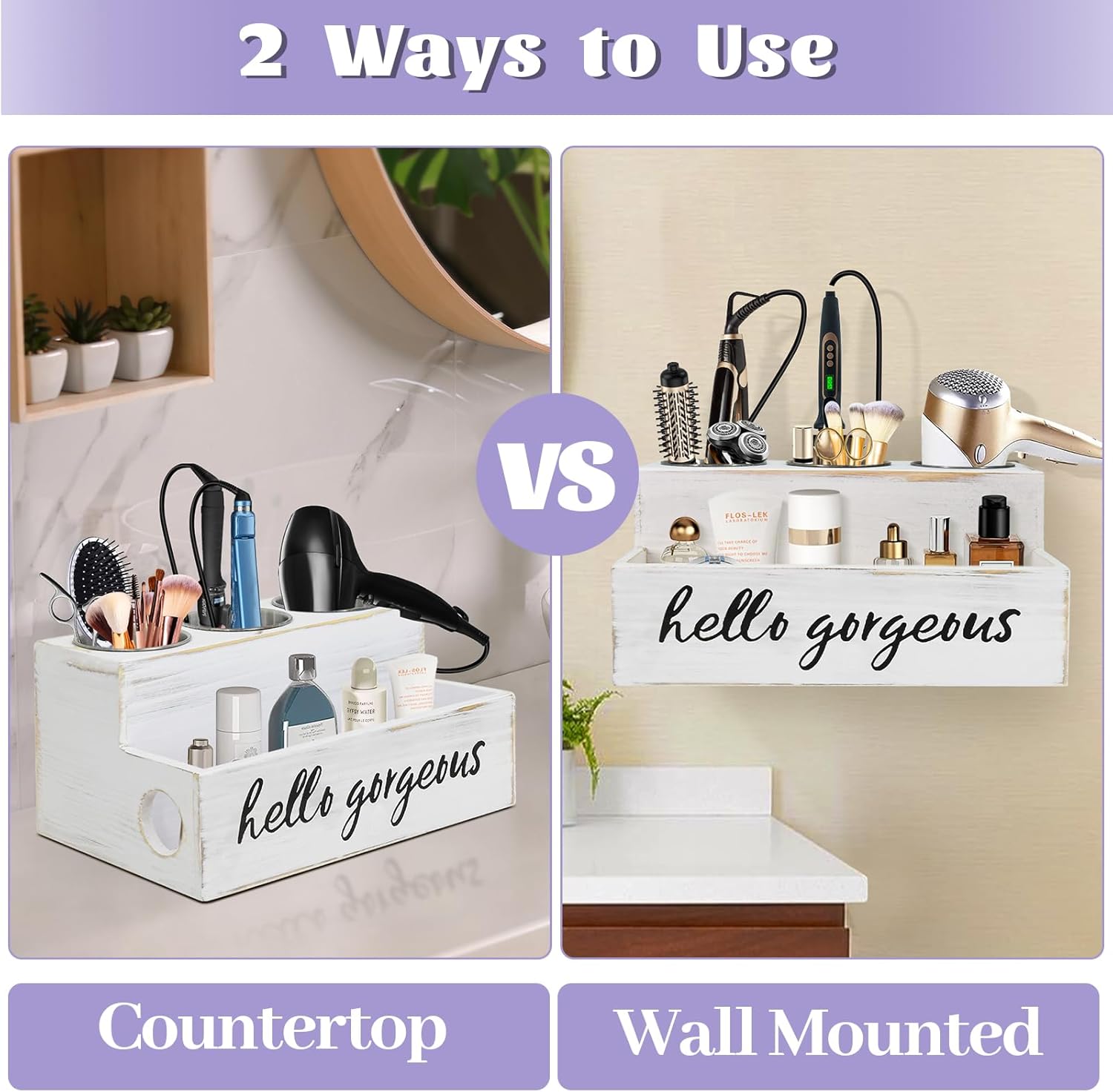 Hair Tool Organizer, Hair Dryer Holder with Drawer, Bathroom Countertop Organizer for Bathroom Accessories, Blow Dryer Organizer for Hair Styling Tools, Vanity Organizer for Bathroom, Vanity, Kitchen