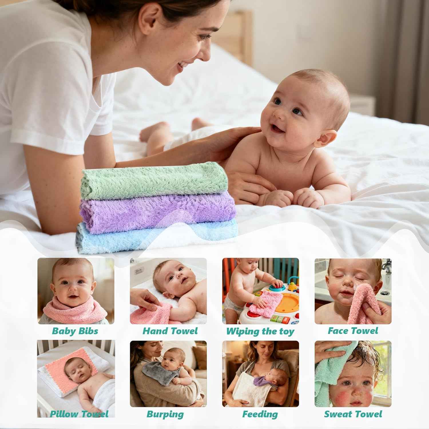 25 Pack Baby Washcloths, Microfiber Coral Fleece 7 x 9 Inch Baby Bath Face Towel, Baby Face Skin Wash Cloths Towels Set