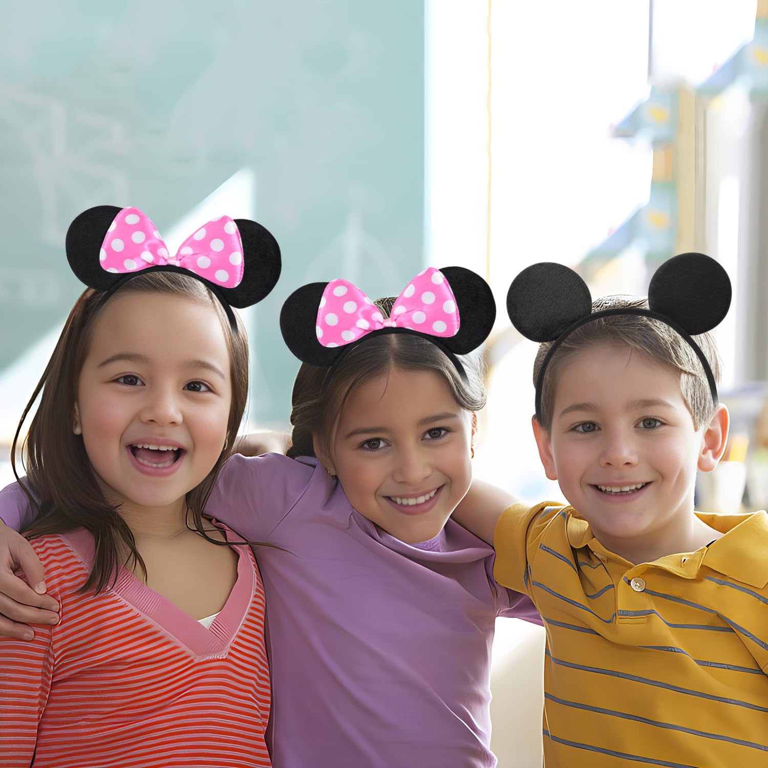 20 Pack Mouse Ears Solid Bow ears Headband for Birthday Party Supplies and Mouse Themed costume Cosplay Decoration