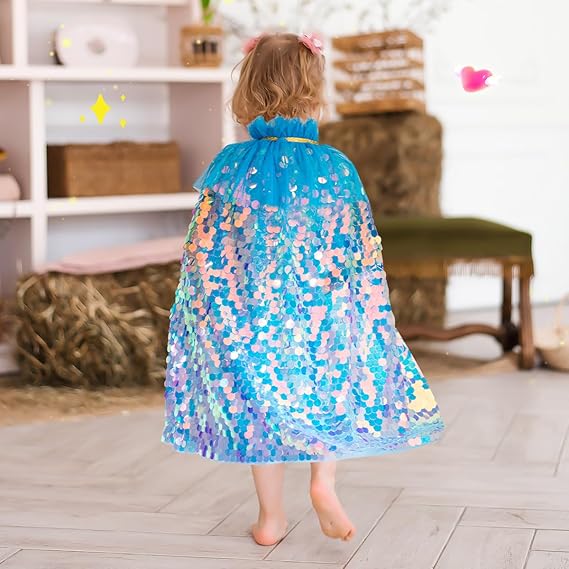 Meland Princess Dress Up for Girls 3-8, Mermaid Cape with Crown, Dress Up Clothes Birthday Gift Toys for Girls Toddlers
