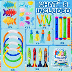 YUJUN Pool Diving Swimming Toys, Summer Underwater Game Toys with Pool Fishes Dive Sticks Rings Gems Storage Bag for Kids Swim Birthday Party Favors
