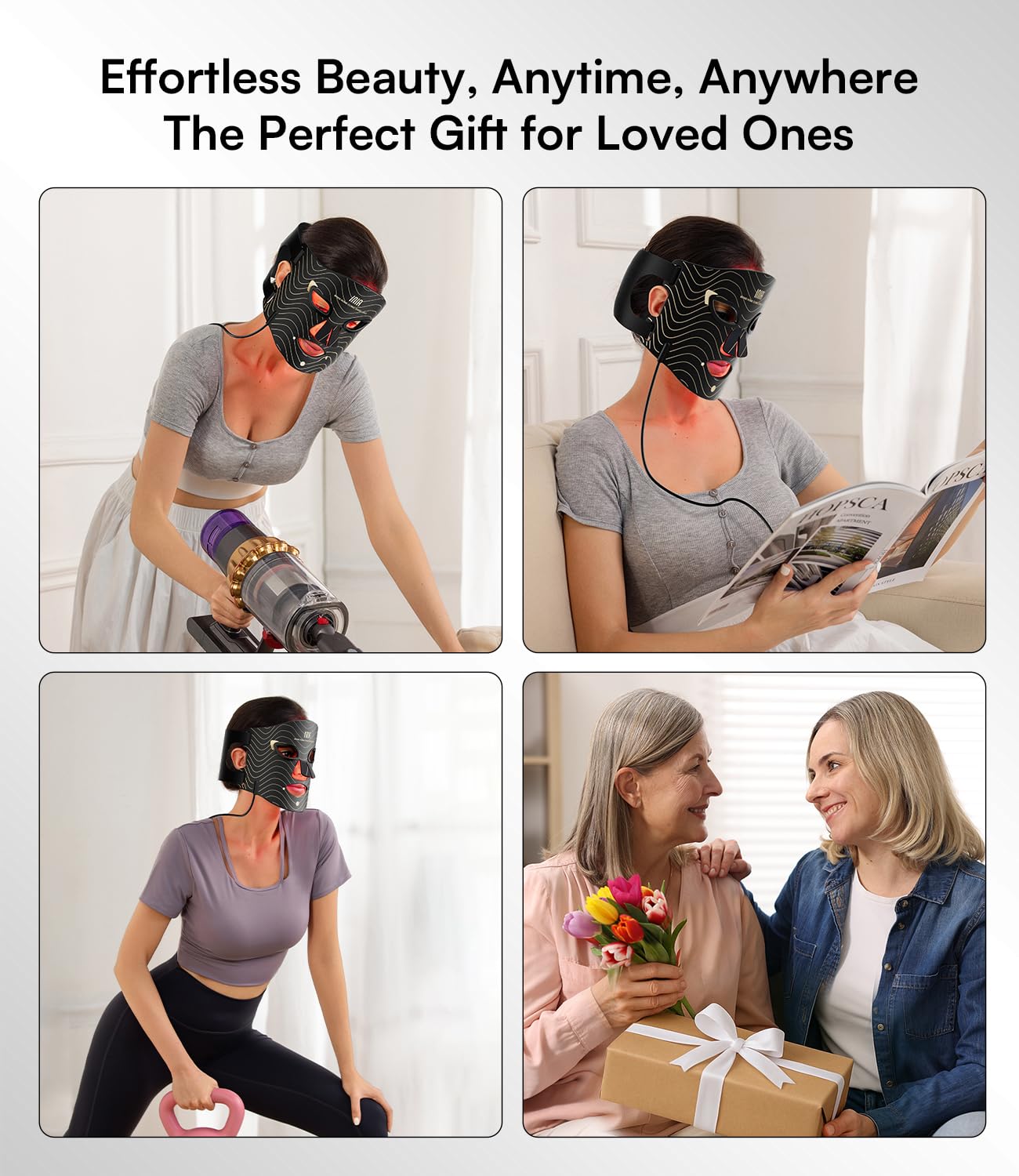 Red Light Therapy Mask for Face – 4 Light Modes with 850nm NIR, Red & Blue LED Light Therapy, 2600mAh Rechargeable LED Face Mask for Radiant Glow at Home
