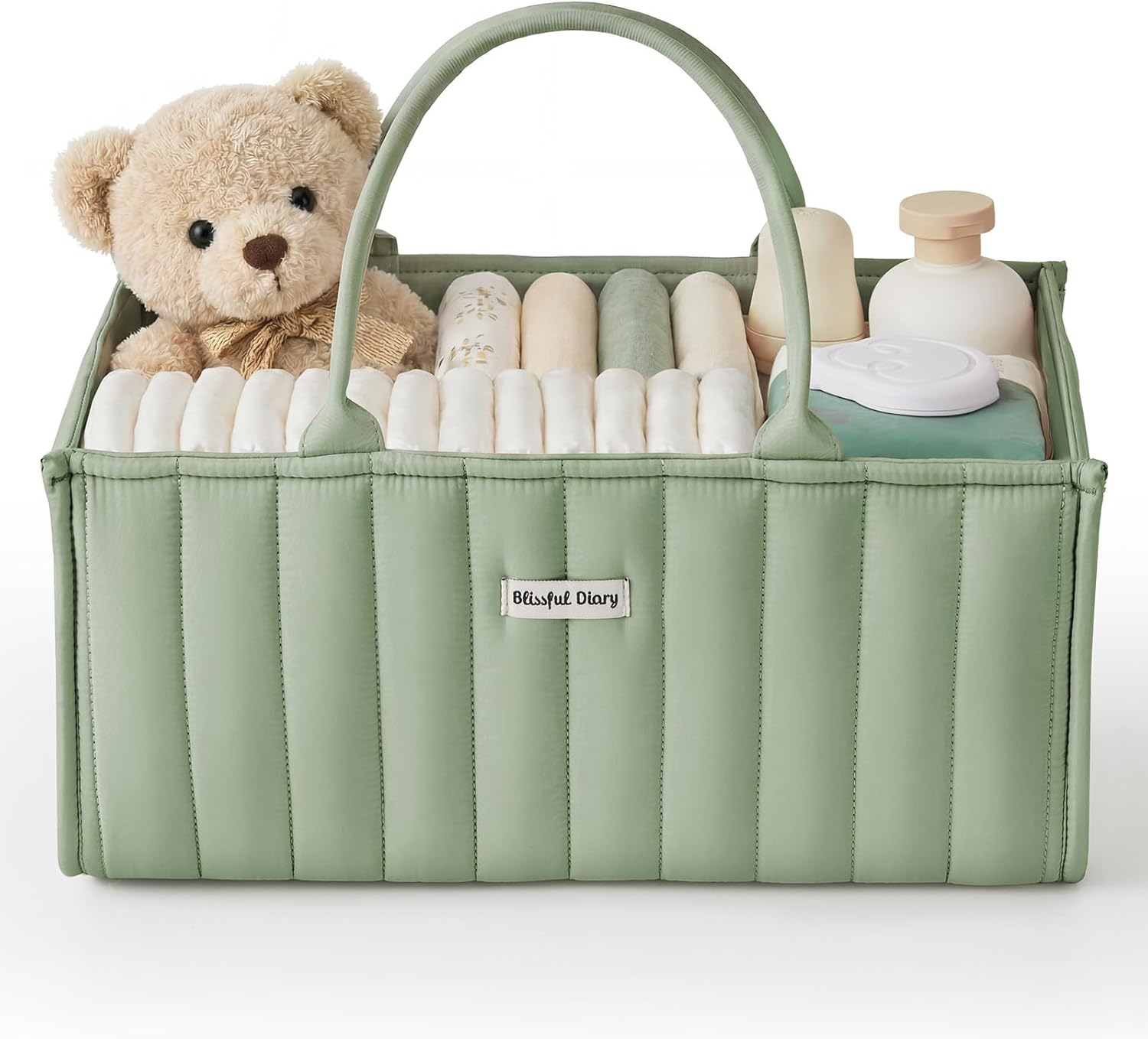 Blissful Diary Baby Diaper Caddy Organizer, Stylish Storage Basket for Newborn Essentials and Diaper Station, Gift for Baby Shower and Registry Must-Have