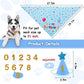 Pet birthday bandana with text 'It's My Birthday!' and measurements, featuring a dog wearing it.