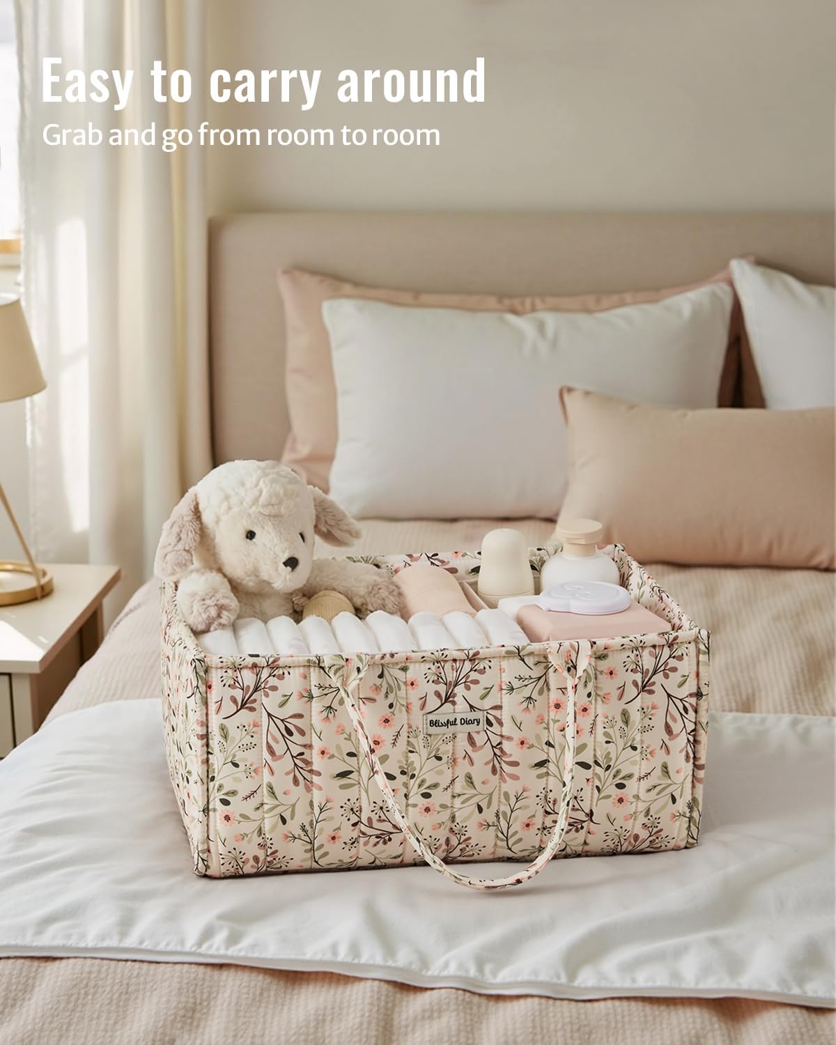 Blissful Diary Baby Diaper Caddy Organizer, Stylish Storage Basket for Newborn Essentials and Diaper Station, Gift for Baby Shower and Registry Must-Have