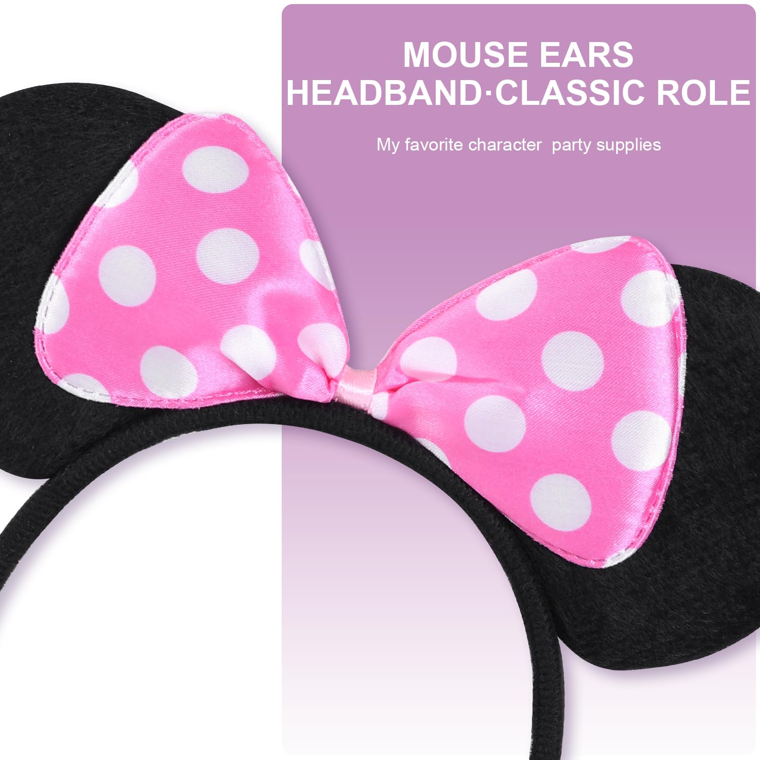20 Pack Mouse Ears Solid Bow ears Headband for Birthday Party Supplies and Mouse Themed costume Cosplay Decoration