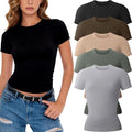 CE' CERDR 3/5 Pack Womens T Shirts Short Sleeve Workout Tops Basic Tees | Crew Neck, Fitted Plain Tshirts, Stretchy Undershirt, Casual Going Out Gym, Summer Layering Clothes, Y2K Crop Tops