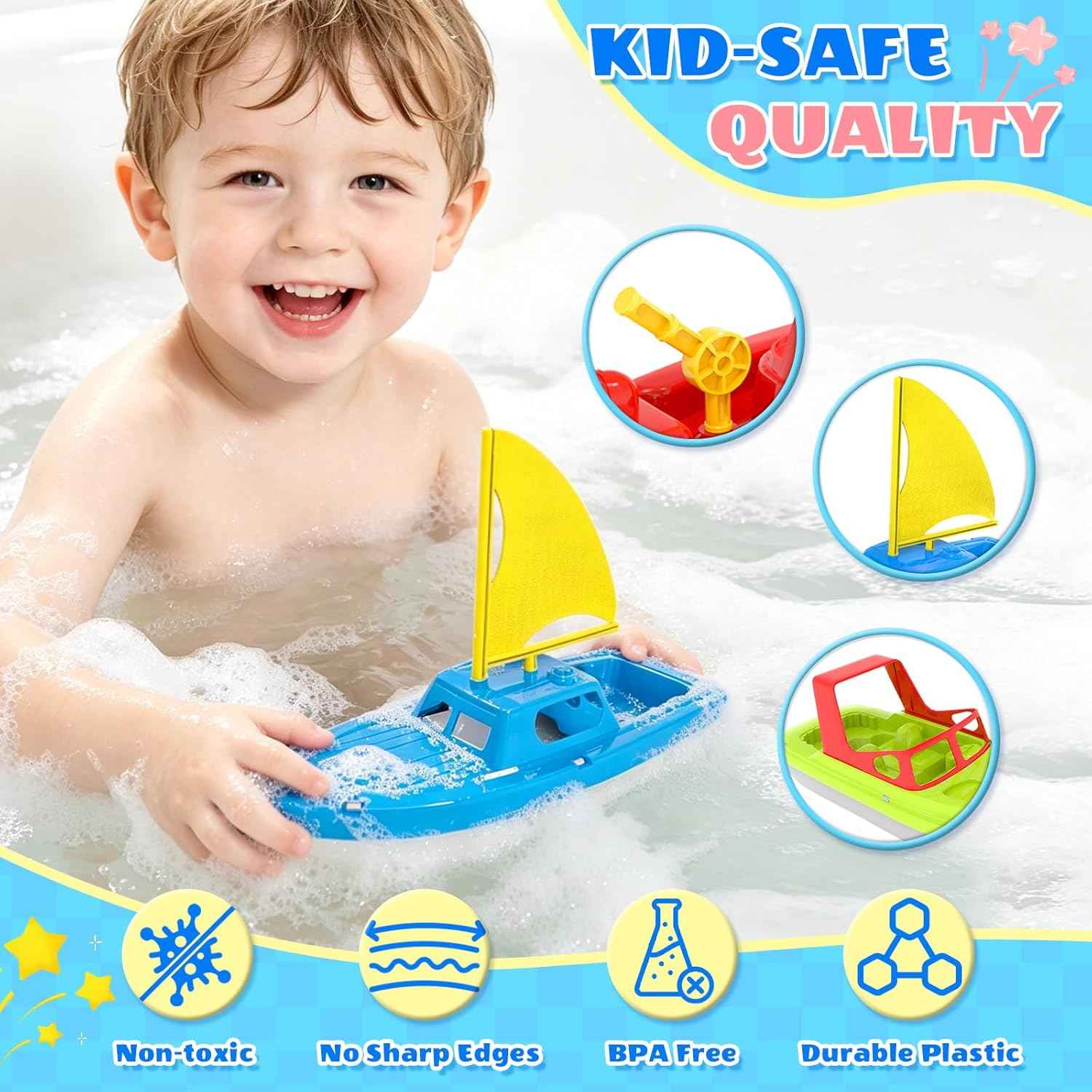 Toy Boat Fleet for Toddlers, Floating Water Play Boats for Pool, Bath & Beach, Colorful Boat Set for Kids Ages 3-5