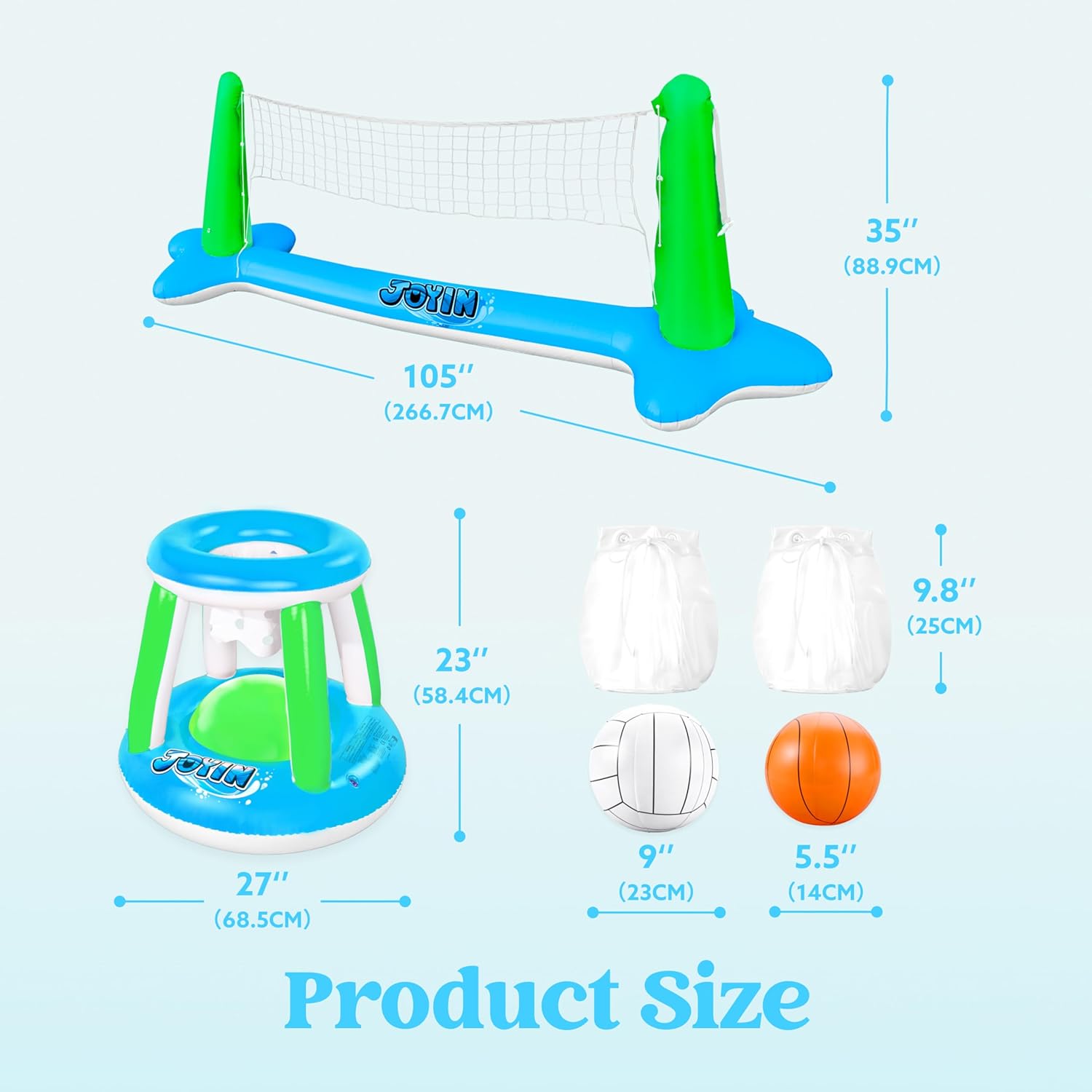 JOYIN Inflatable Pool Float Set Volleyball Net & Basketball Hoops, Balls Included for Kids and Adults Swimming Game Toy, Summer Floaties, Volleyball Court |Basketball