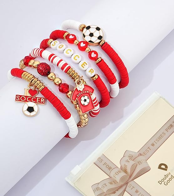 Soccer Cup Soccer Bracelets for Women Men, Stackable Soccer Jewelry Game Day Fan Accessories Gifts for Soccer Fans