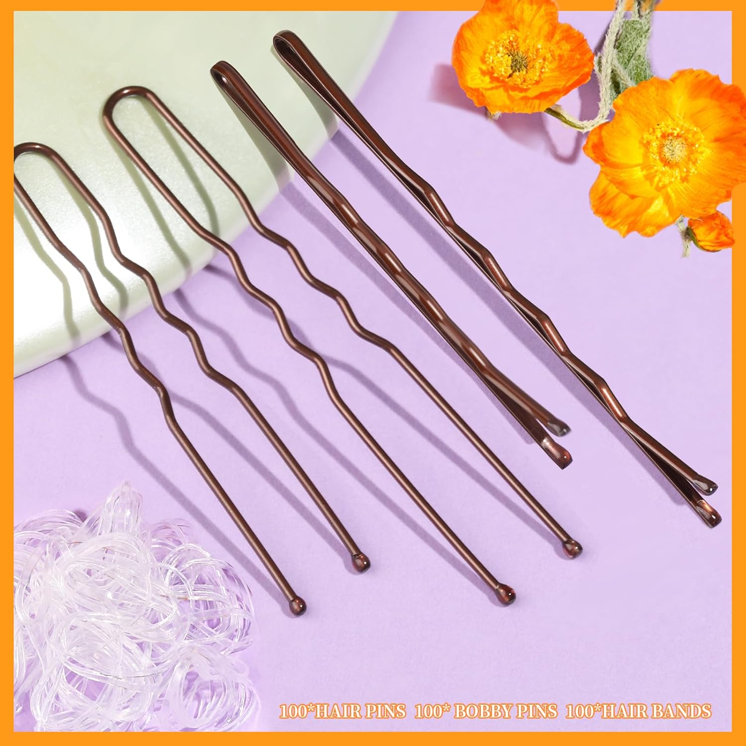 Teenitor 300pcs Bobby Pins Hair Pins Kit, 100pcs Bobby Pins 100 Hair Pins for Women for Buns, 100pcs Hair Bands, 2" 2.36", Bobb y Pins for Gray Hair 2" 2.75"