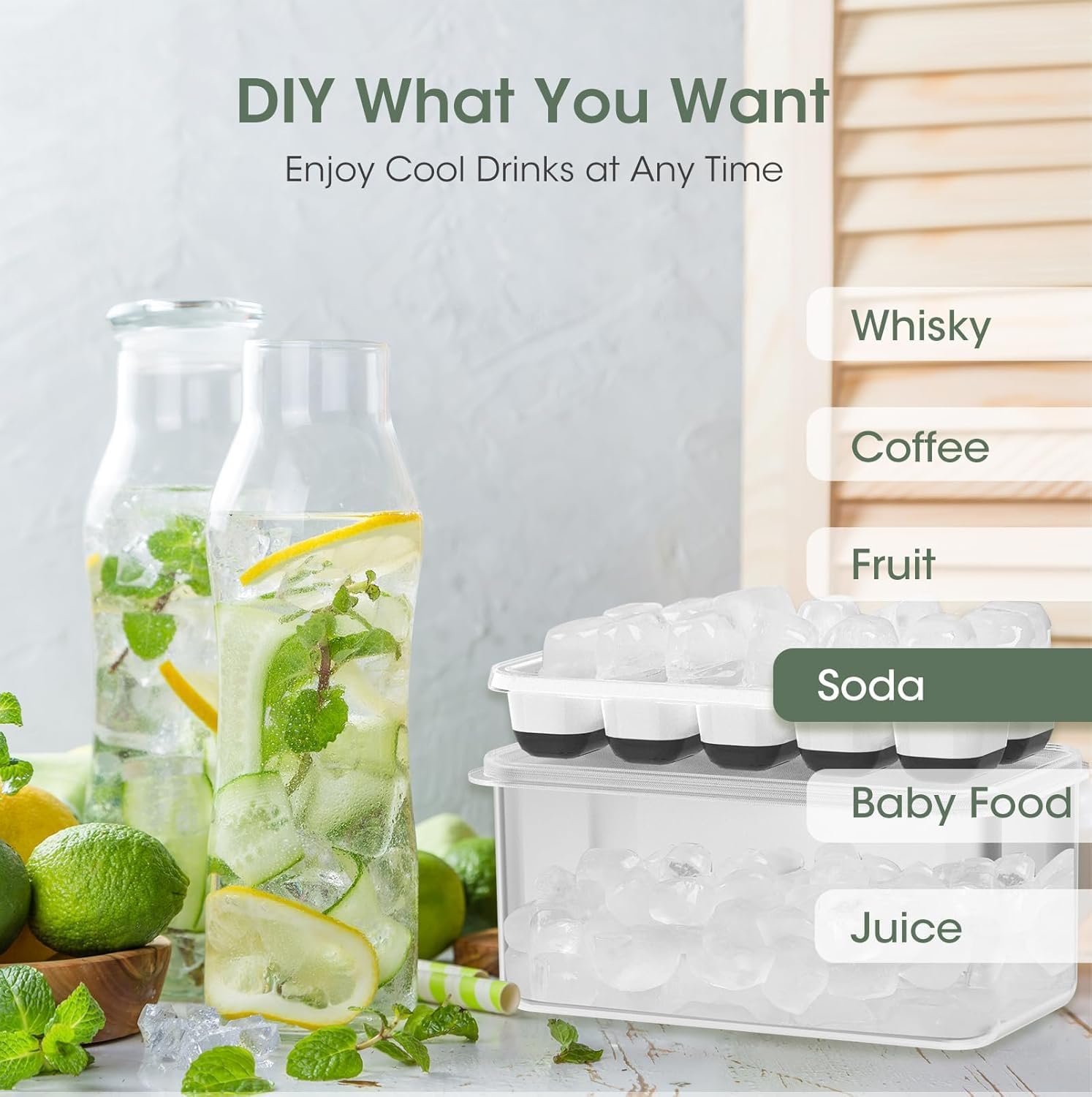 DOQAUS Ice Cube Tray with Lid and Bin - 4 Pack Silicone Ice Cube Trays for Freezer, Stackable Ice Bucket Kits with Storage Container & Scoop for Kitchen