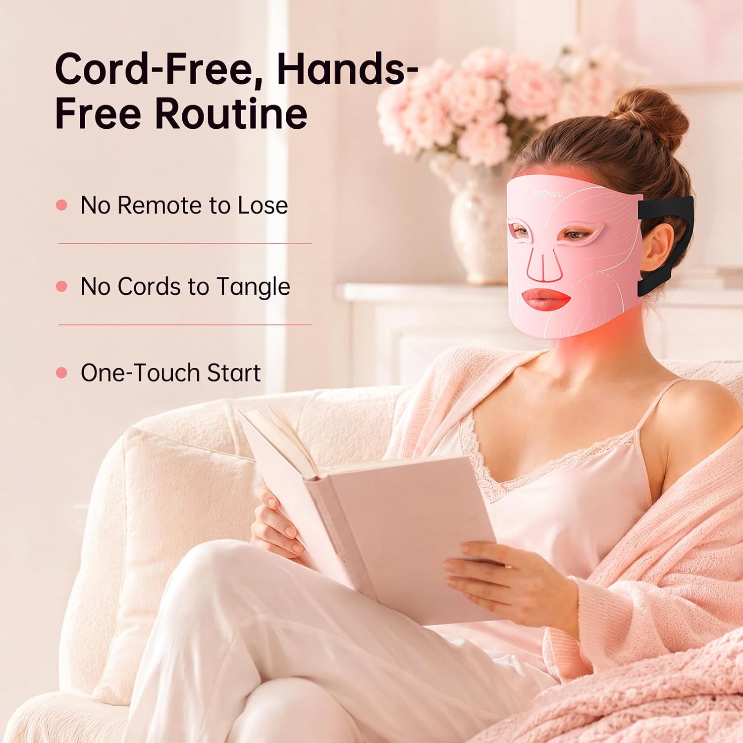 Red Light Therapy for Face – Cordless LED Face Mask with 4 Light Modes (NIR 850nm, Red 630nm, Blue, Amber), 272 LEDs, 10-Min Timer, Rechargeable for Glowing Skin at Home