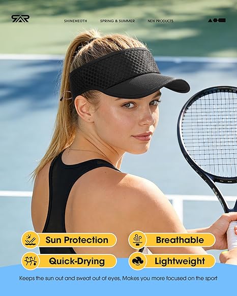Mesh Breathable Sports Visor - Men Women Adjustable Lightweight Quick Dry Sun Hat for Tennis, Golf, Running