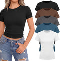 NexiEpoch 5 Pack T Shirts for Women - Crew Neck Short Sleeve Crop Tops Plain Casual Basic Tees Fitted Clothes Cute Y2K Outfit
