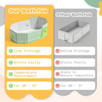 Orzbow Collapsible Baby Bathtub with Temperature Sticker, Portable Toddler Bathtub with Side Drain Plug, Travel Baby Bath Tub for 6 Months+, Easy to Clean, Stable & Durable, Folds to Store, Green